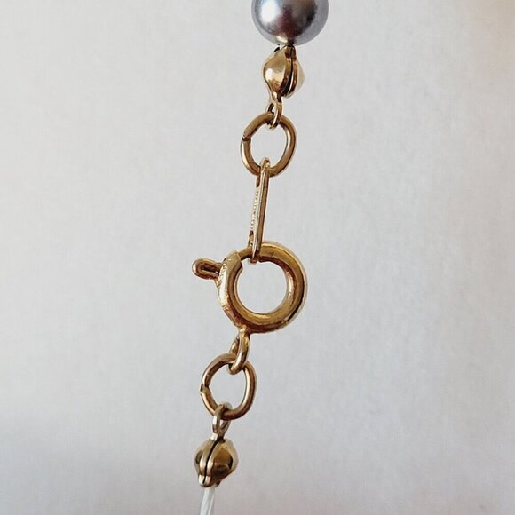 Vintage Sarah Coventry Gray Faux Pearl Necklace Gold Melon Beads Single Strand - Picture 5 of 6